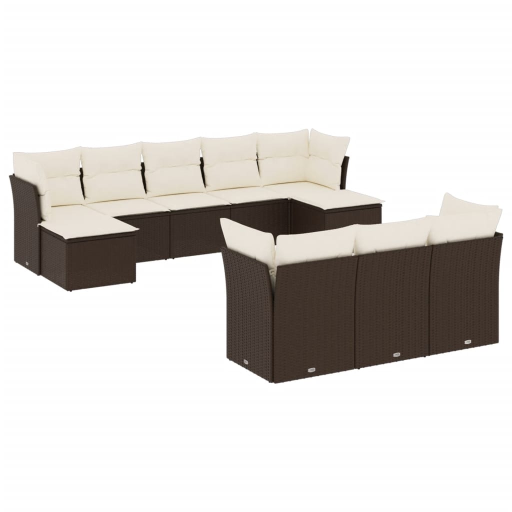 Set Divani da Giardino 10pz con Cuscini in Polyrattan Marrone 3250172