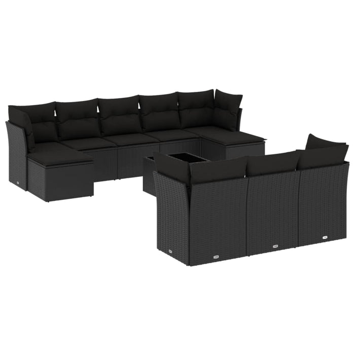 Set Divani da Giardino 11 pz con Cuscini in Polyrattan Nero 3250174