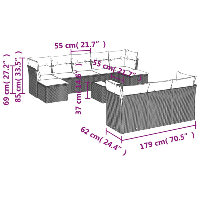 Set Divani da Giardino 11 pz con Cuscini in Polyrattan Nerocod mxl 113546