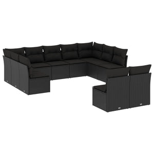 Set Divani da Giardino 11 pz con Cuscini in Polyrattan Nero 3250184