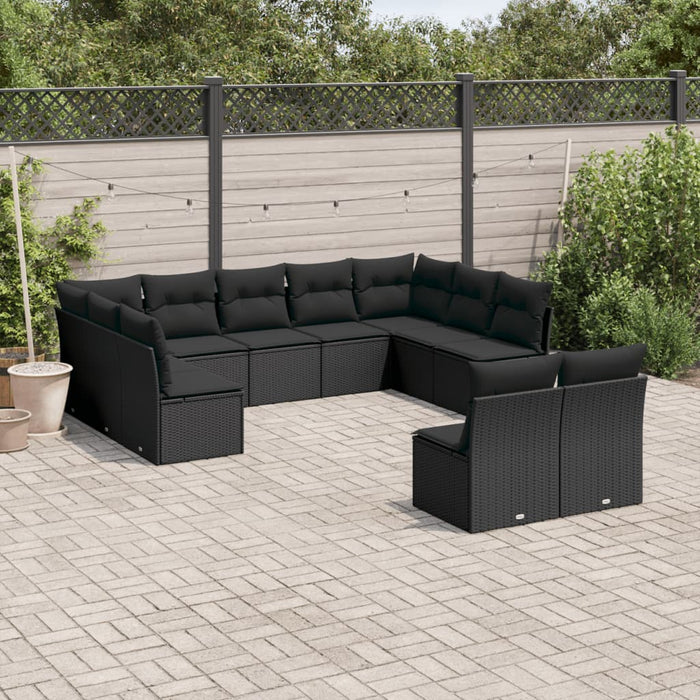 Set Divani da Giardino 11 pz con Cuscini in Polyrattan Nero 3250184