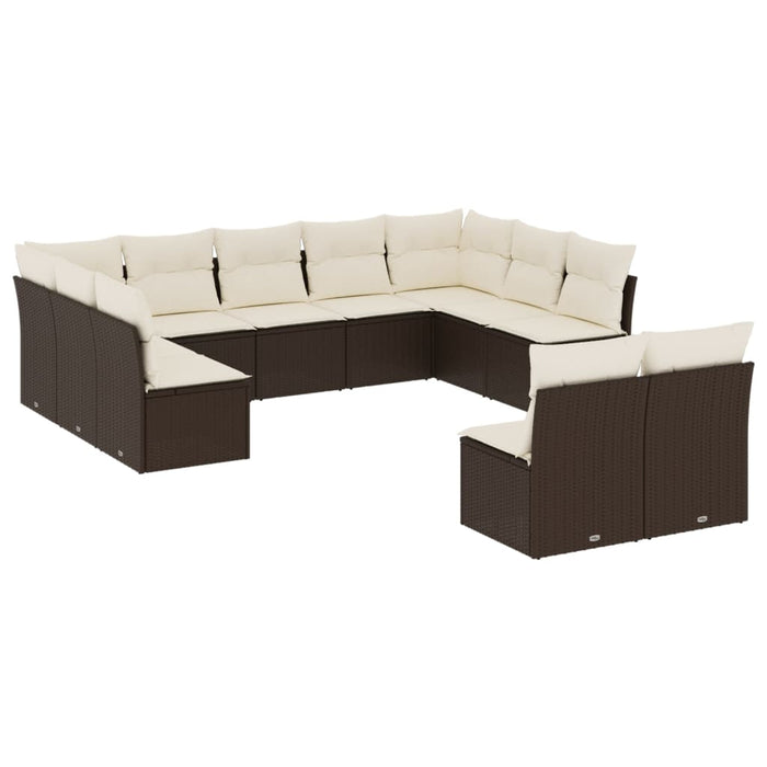 Set Divani da Giardino 11 pz con Cuscini Polyrattan Marrone 3250192