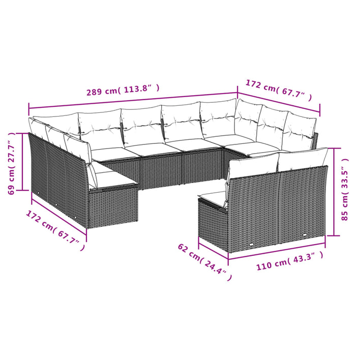 Set Divani da Giardino 11 pz con Cuscini Polyrattan Marrone 3250192