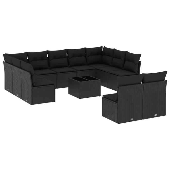 Set Divani da Giardino 12 pz con Cuscini Nero in Polyrattan 3250194