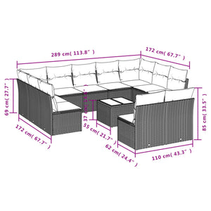 Set Divani da Giardino 12 pz con Cuscini Nero in Polyrattan 3250194