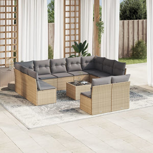 Set Divani da Giardino 12 pz con Cuscini Beige in Polyrattan 3250198