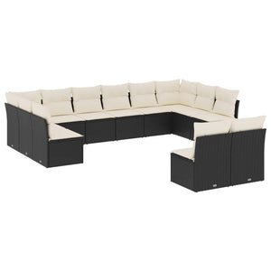 Set Divani da Giardino 12 pz con Cuscini Nero in Polyrattan 3250205