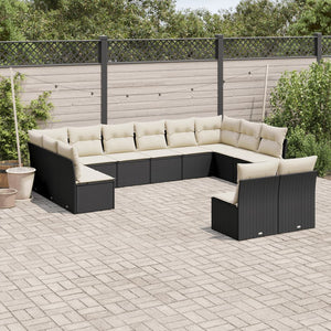 Set Divani da Giardino 12 pz con Cuscini Nero in Polyrattan 3250205