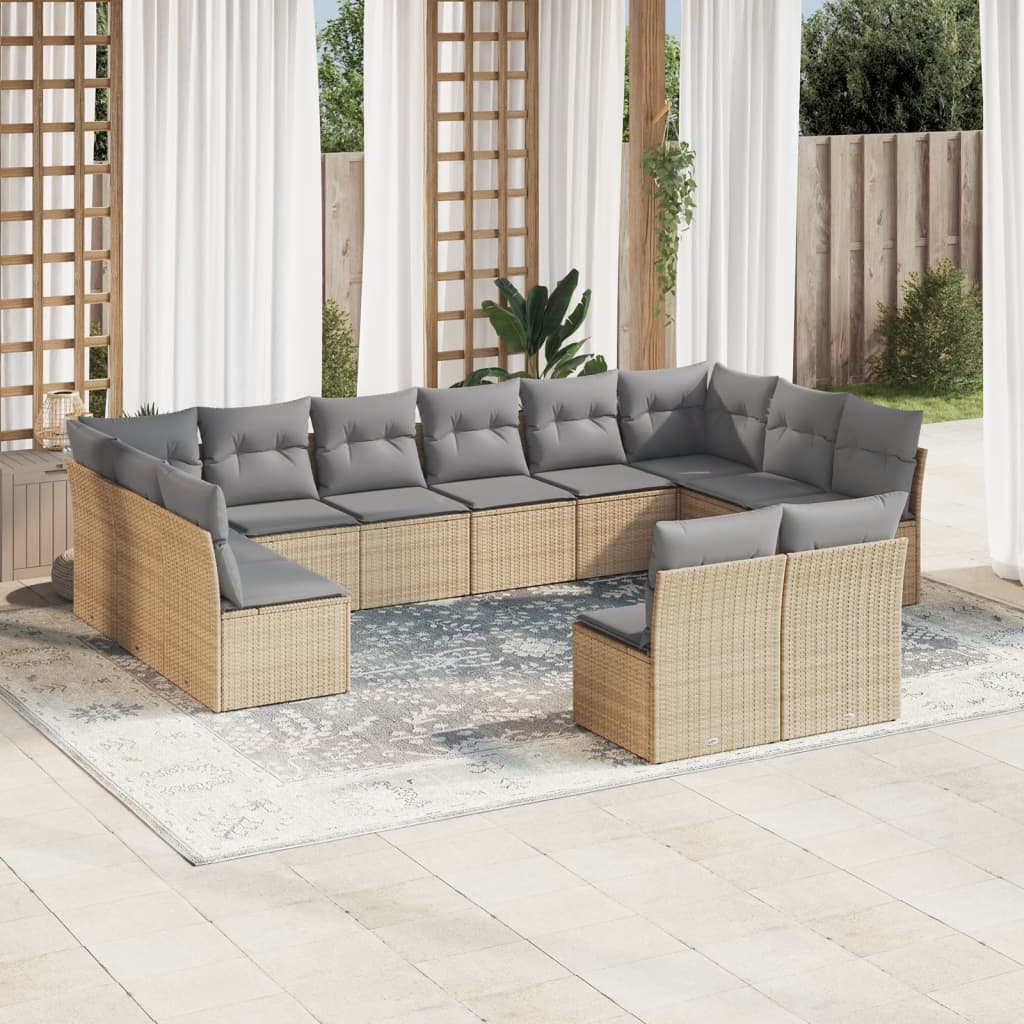 Set Divani da Giardino 12 pz con Cuscini Beige in Polyrattan 3250208