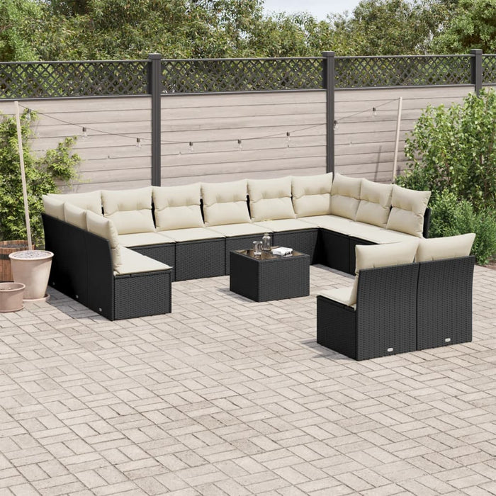 Set Divani da Giardino 13pz con Cuscini Nero in Polyrattan 3250215