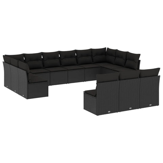 Set Divani da Giardino 13pz con Cuscini Nero in Polyrattan 3250224