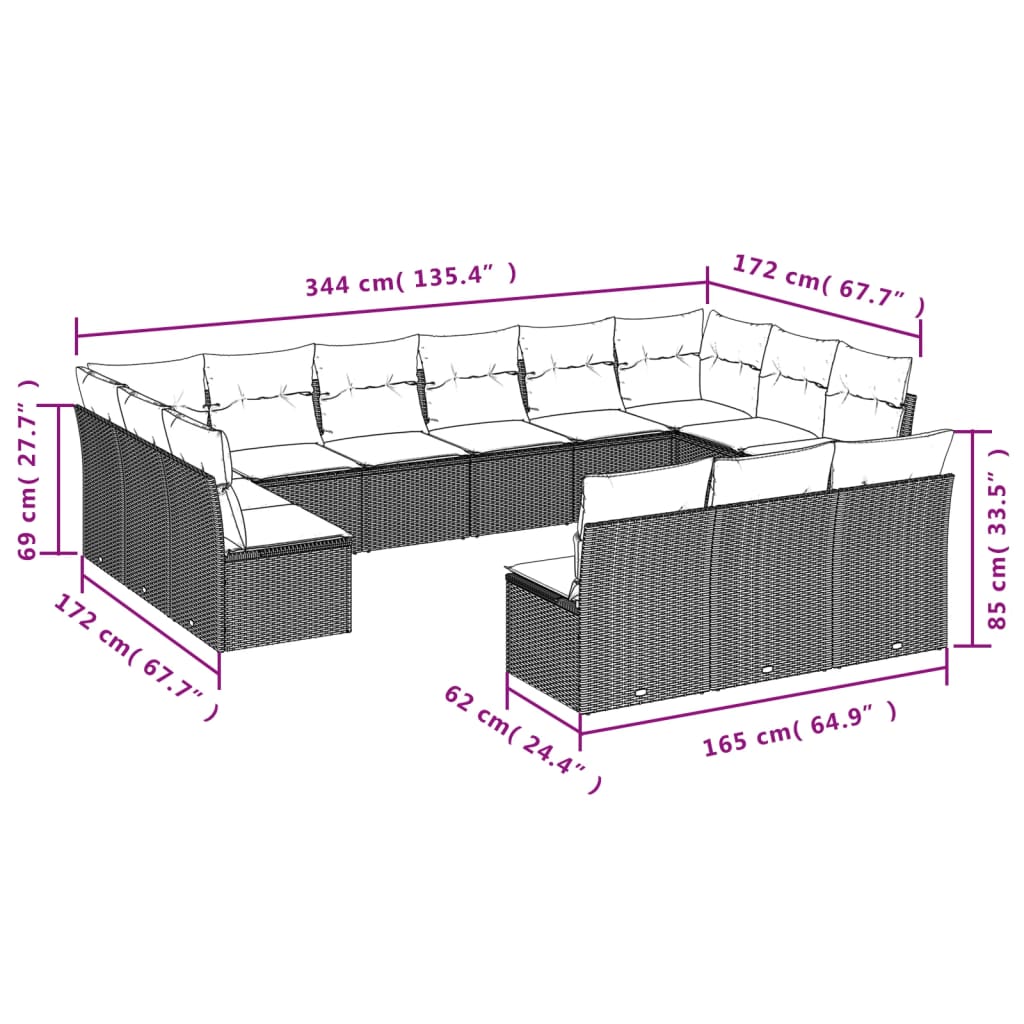 Set Divani da Giardino 13pz con Cuscini Nero in Polyrattancod mxl 112044