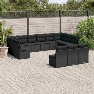 Set Divani da Giardino 13pz con Cuscini Nero in Polyrattan 3250224