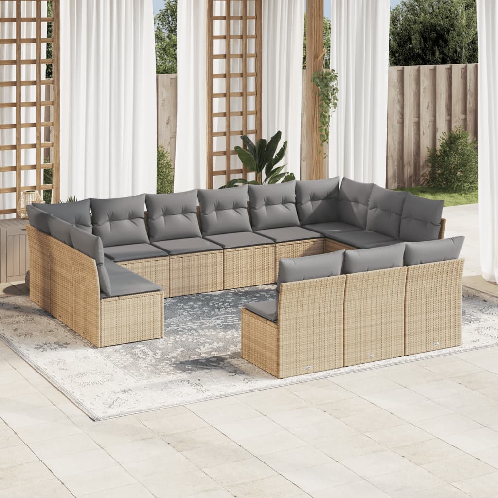 Set Divano da Giardino 13 pz con Cuscini Beige in Polyrattan 3250228