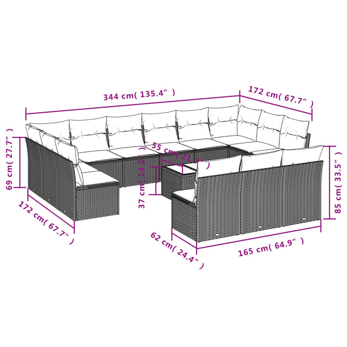 Set Divani da Giardino 14pz con Cuscini in Polyrattan Nero 3250234