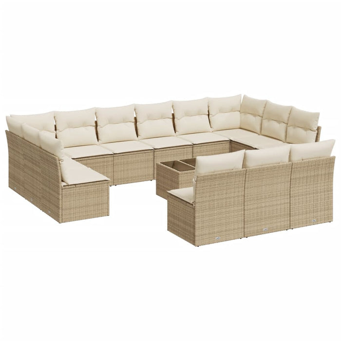 Set Divani da Giardino 14pz con Cuscini in Polyrattan Beige 3250237