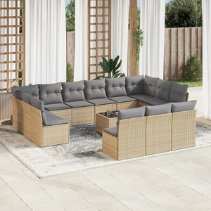 Set Divani da Giardino 14pz con Cuscini in Polyrattan Beige 3250238