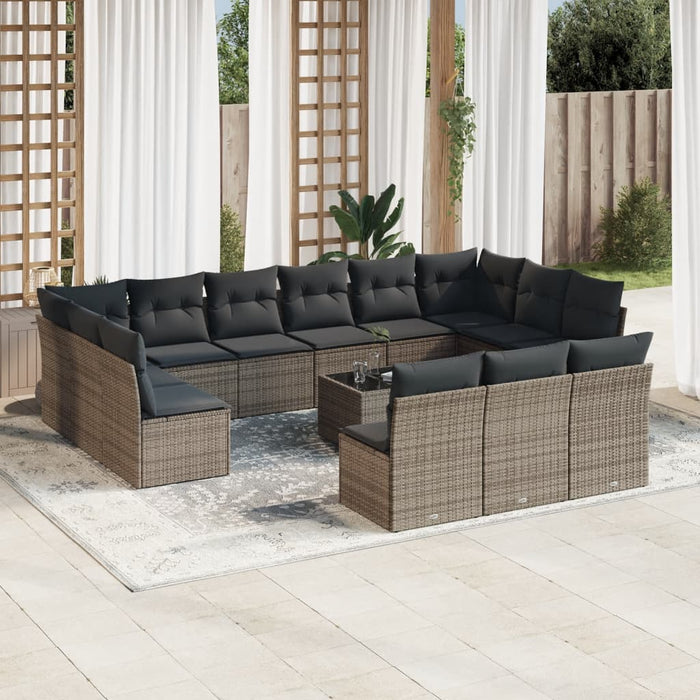 Set Divani da Giardino 14pz con Cuscini in Polyrattan Grigiocod mxl 112592