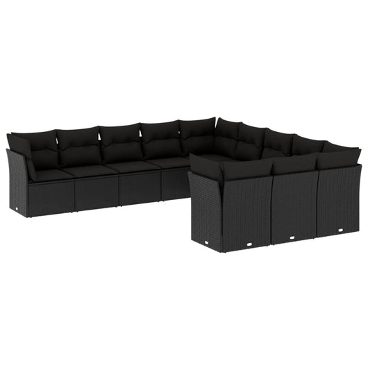 Set Divani da Giardino 11 pz con Cuscini in Polyrattan Nero 3250244