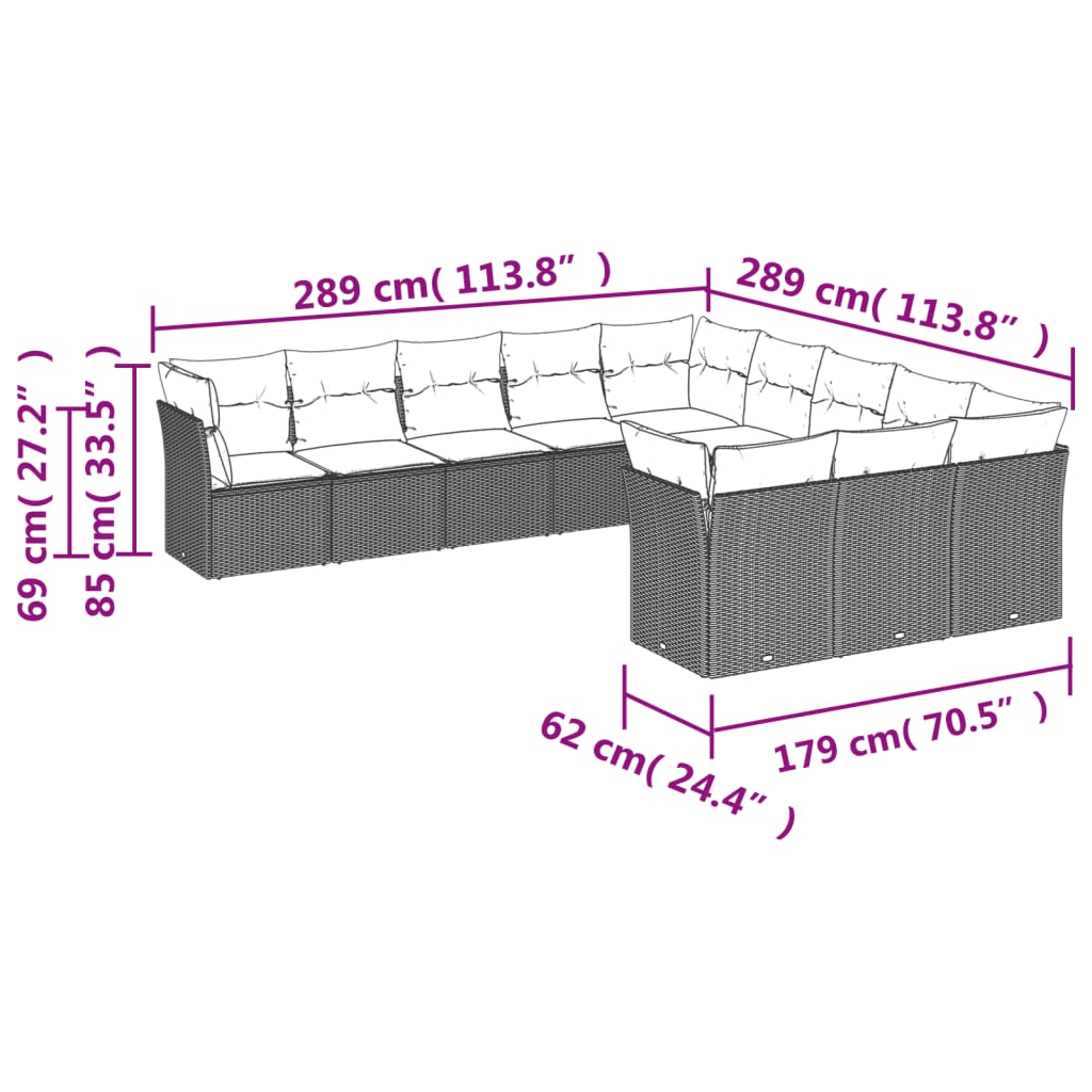 Set Divani da Giardino 11 pz con Cuscini in Polyrattan Nerocod mxl 88000