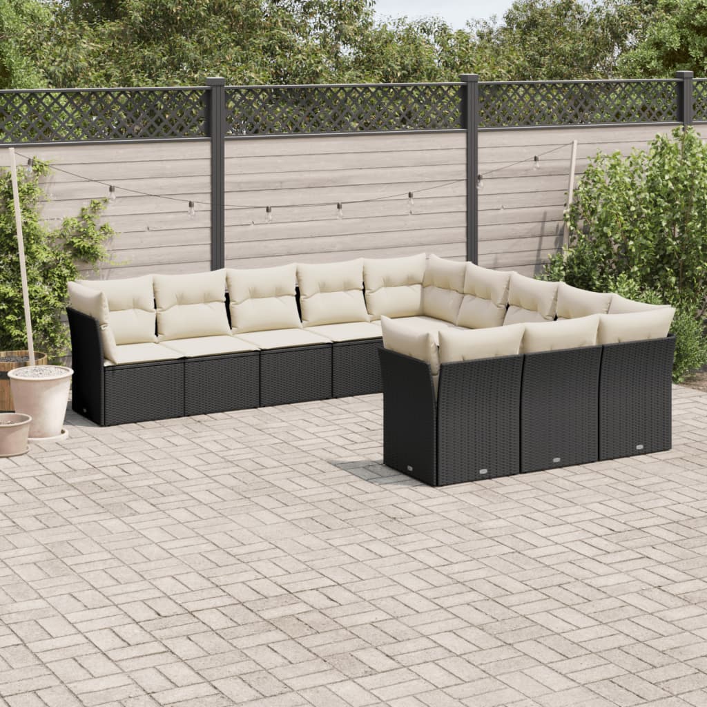 Set Divani da Giardino 11 pz con Cuscini in Polyrattan Nero 3250245