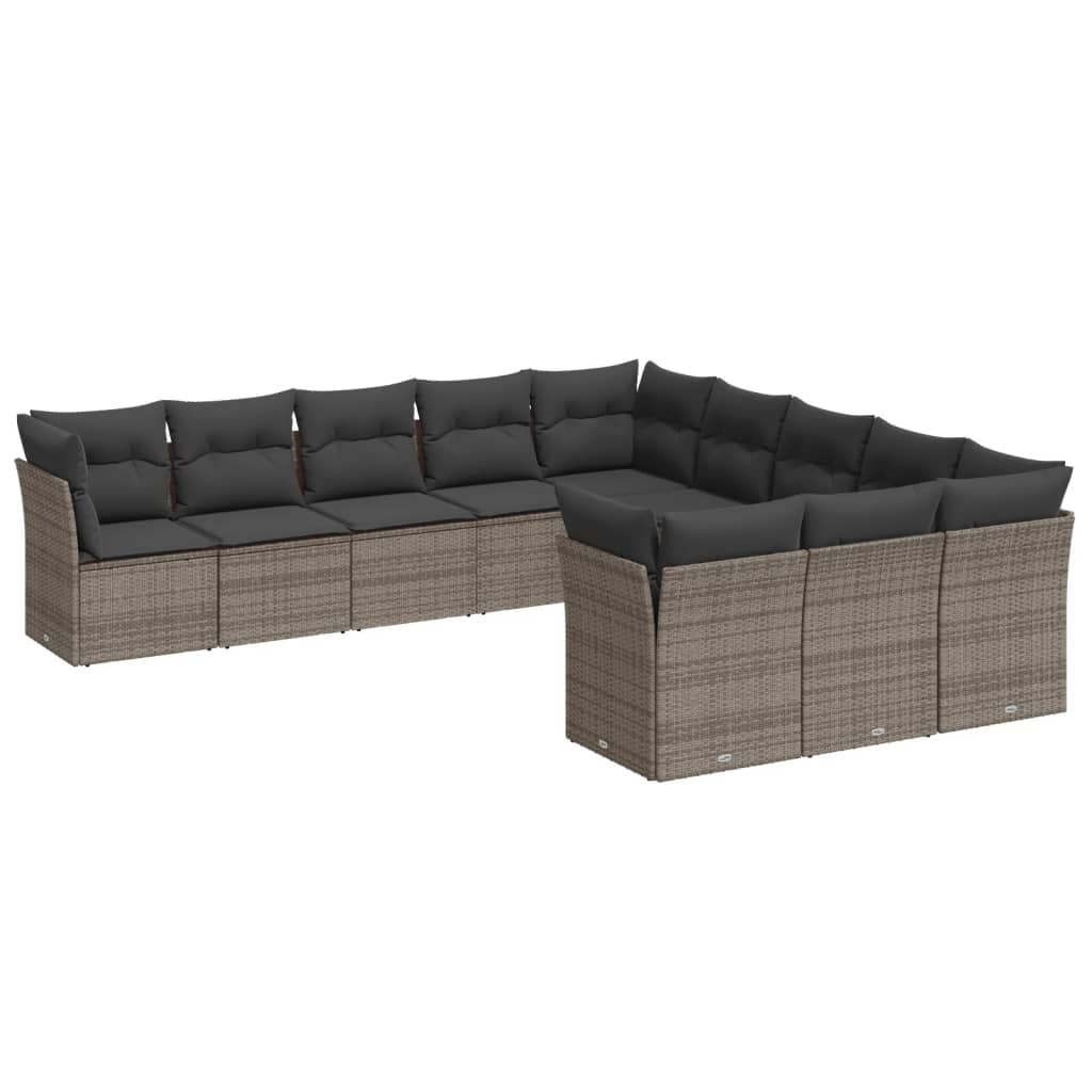 Set Divani da Giardino 11 pz con Cuscini in Polyrattan Grigio 3250249