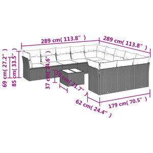 Set Divani da Giardino 12 pz con Cuscini Nero in Polyrattan 3250254