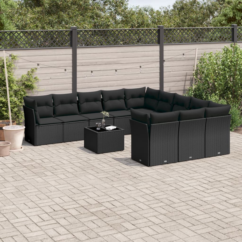 Set Divani da Giardino 12 pz con Cuscini Nero in Polyrattan 3250254