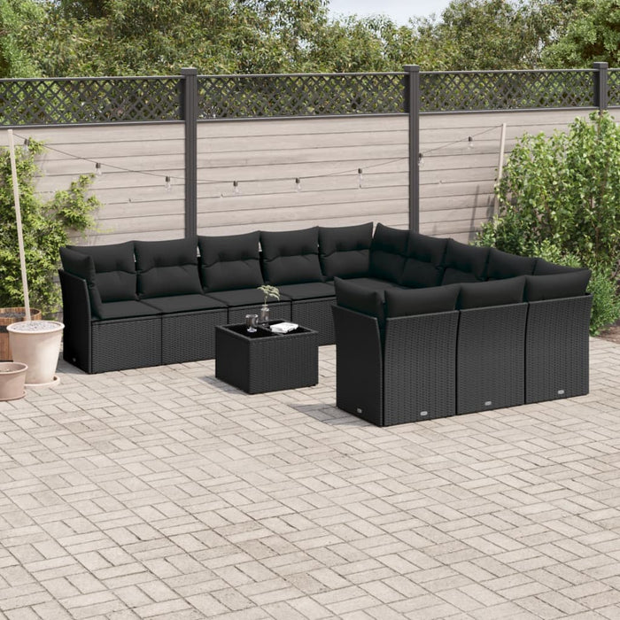 Set Divani da Giardino 12 pz con Cuscini Nero in Polyrattan 3250254