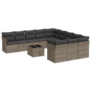 Set Divani da Giardino 12 pz con Cuscini Grigio in Polyrattan 3250259