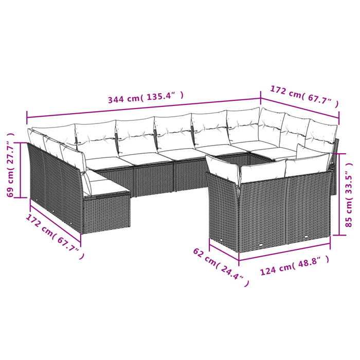 Set Divani da Giardino 12 pz con Cuscini Nero in Polyrattancod mxl 111376