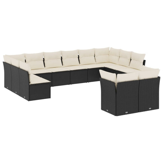 Set Divani da Giardino 12 pz con Cuscini Nero in Polyrattan 3250265