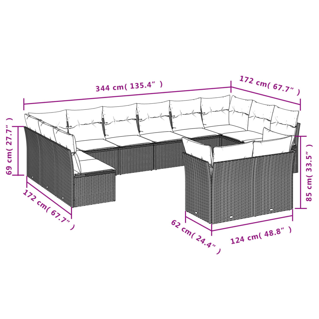 Set Divani da Giardino 12 pz con Cuscini Nero in Polyrattancod mxl 89321