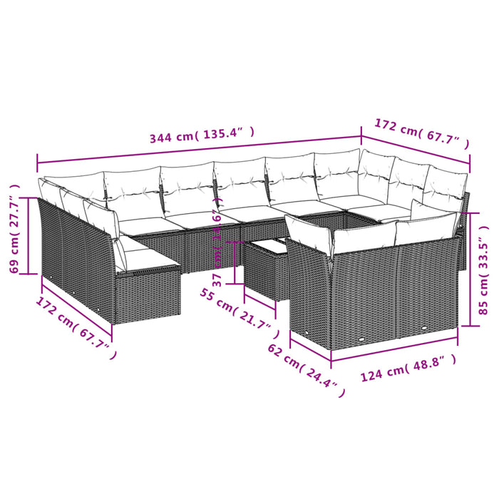 Set Divano da Giardino 13 pz con Cuscini Beige in Polyrattan 3250278