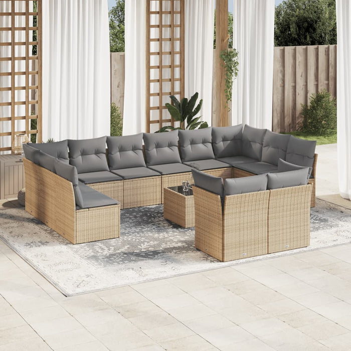 Set Divano da Giardino 13 pz con Cuscini Beige in Polyrattan 3250278