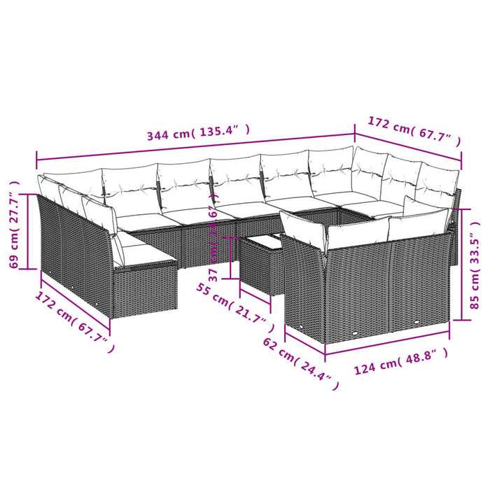 Set Divani da Giardino 13 pz con Cuscini Grigio in Polyrattancod mxl 113432