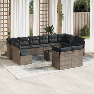 Set Divani da Giardino 13 pz con Cuscini Grigio in Polyrattan 3250279