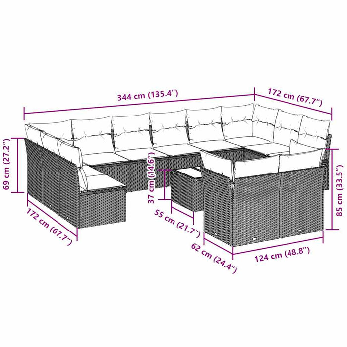 Set Divani Giardino 13 pz con Cuscini Grigio Chiaro Polyrattan 3250281