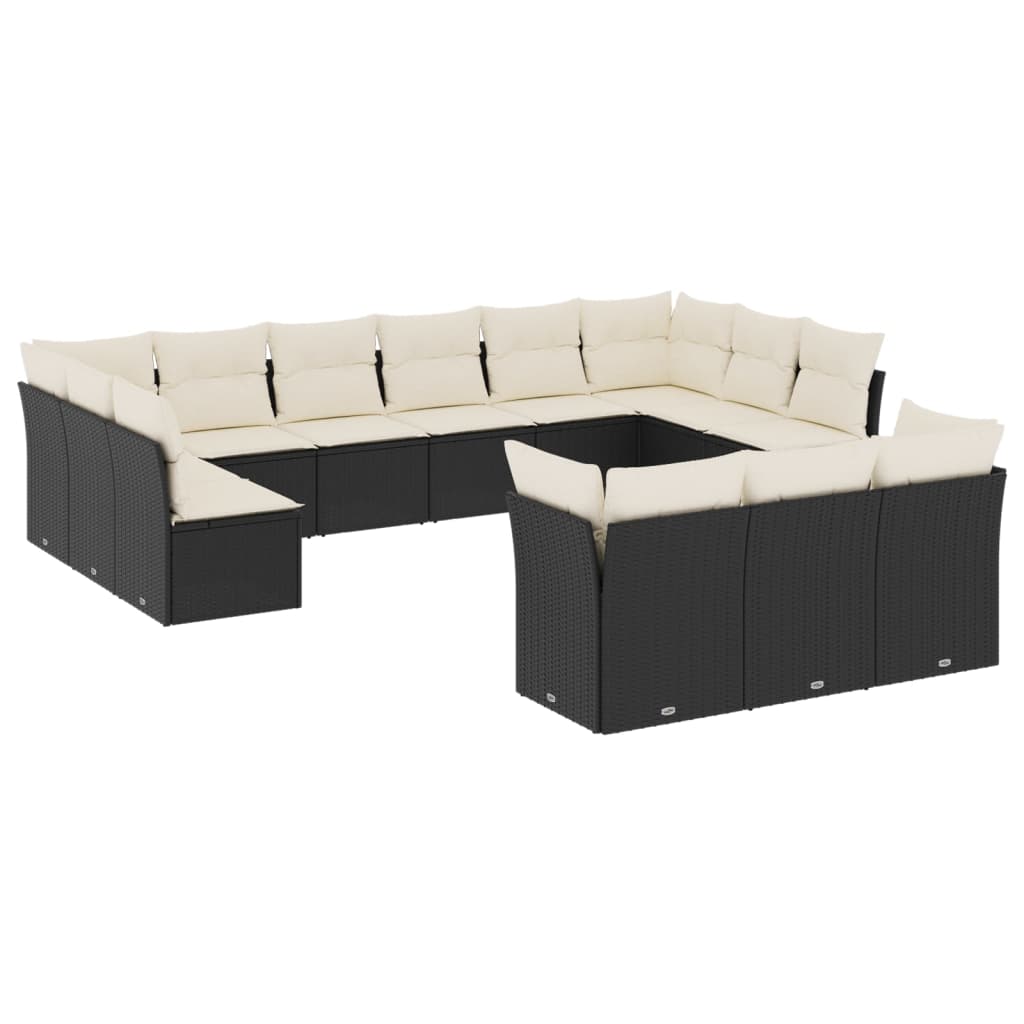 Set Divani da Giardino 13pz con Cuscini Nero in Polyrattan 3250285