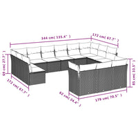 Set Divani da Giardino 13pz con Cuscini Nero in Polyrattan 3250285