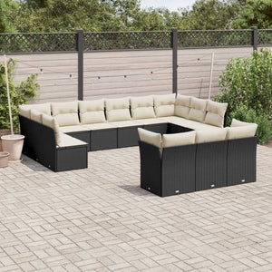 Set Divani da Giardino 13pz con Cuscini Nero in Polyrattan 3250285