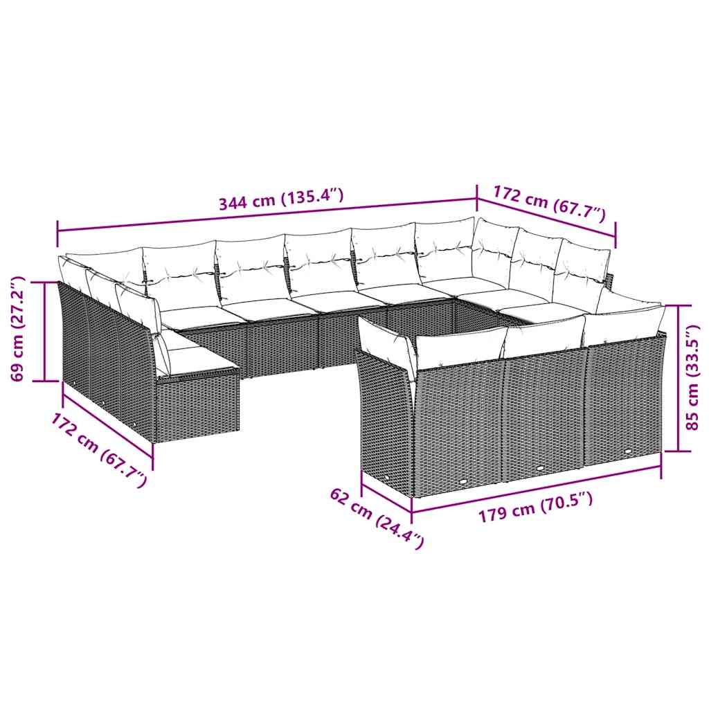 Set Divani Giardino 13 pz con Cuscini Grigio Chiaro Polyrattan 3250291