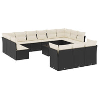 Set Divani da Giardino 14pz con Cuscini in Polyrattan Nero 3250295