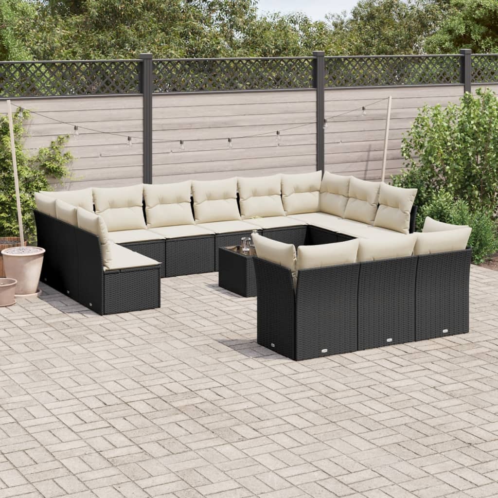 Set Divani da Giardino 14pz con Cuscini in Polyrattan Nero 3250295