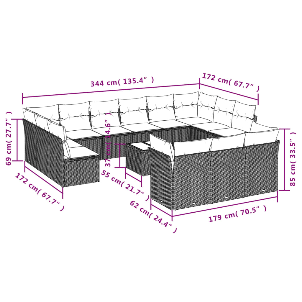 Set Divani da Giardino 14pz con Cuscini in Polyrattan 3250301