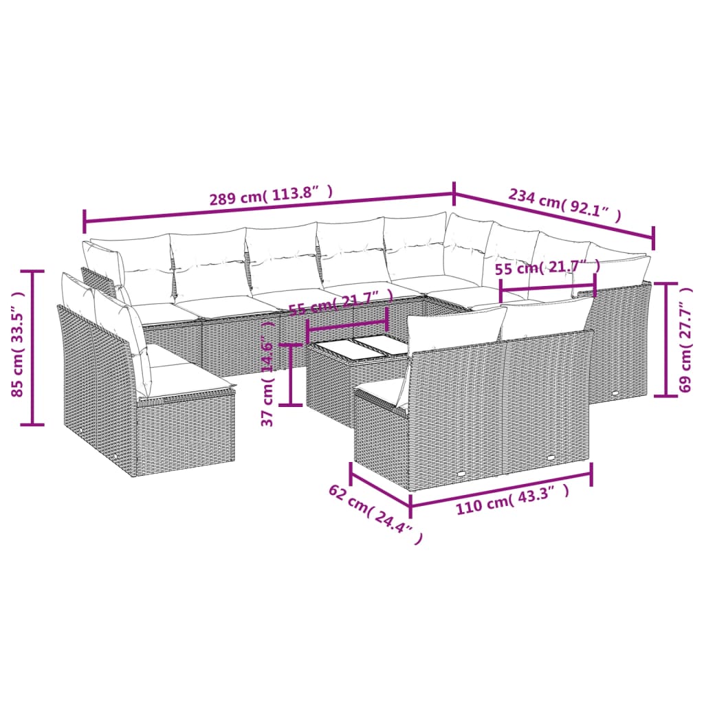 Set Divano da Giardino 13 pz con Cuscini Beige in Polyrattancod mxl 90027