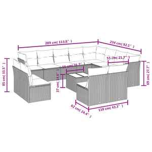 Set Divani da Giardino 13 pz con Cuscini Grigio in Polyrattan 3250319