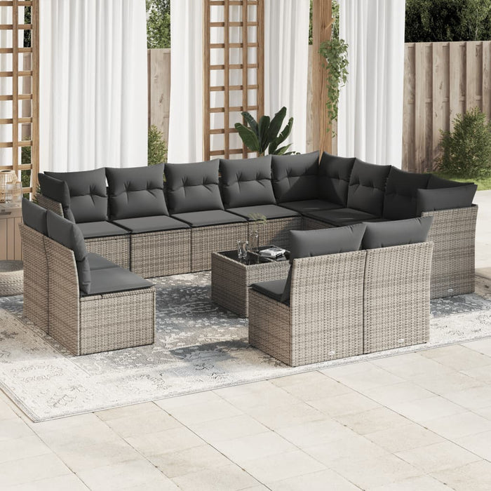 Set Divani da Giardino 13 pz con Cuscini Grigio in Polyrattan 3250319