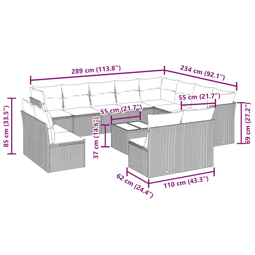 Set Divani Giardino 13 pz con Cuscini Grigio Chiaro Polyrattan 3250321