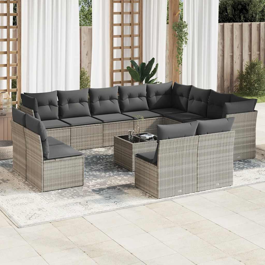 Set Divani Giardino 13 pz con Cuscini Grigio Chiaro Polyrattan 3250321